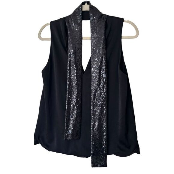 Galvan London Black Soft Crepe V-Neck Sequin Scarf Sleeveless Cortado Top Size 8 - Picture 1 of 14